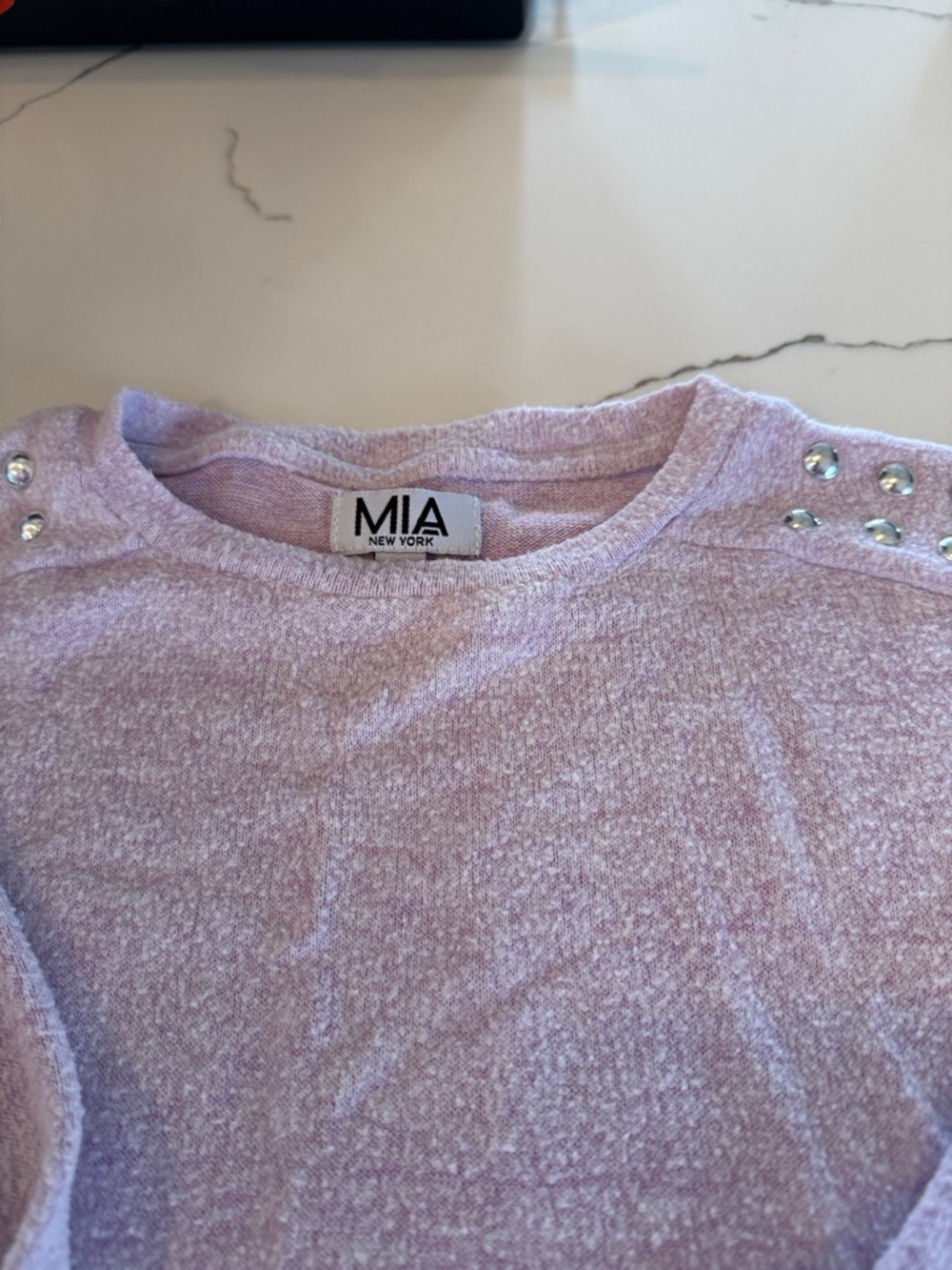 MIA Lilac Crewneck Sweater with Shoulder Stud Accents girls 6x